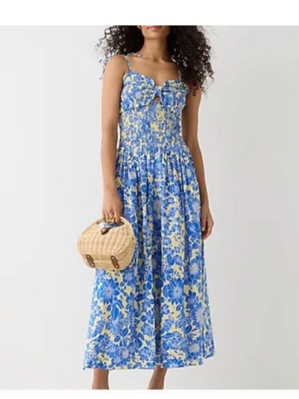 J.Crew Collection Tie Shoulder Smocked Floral Dress in Cotton Poplin